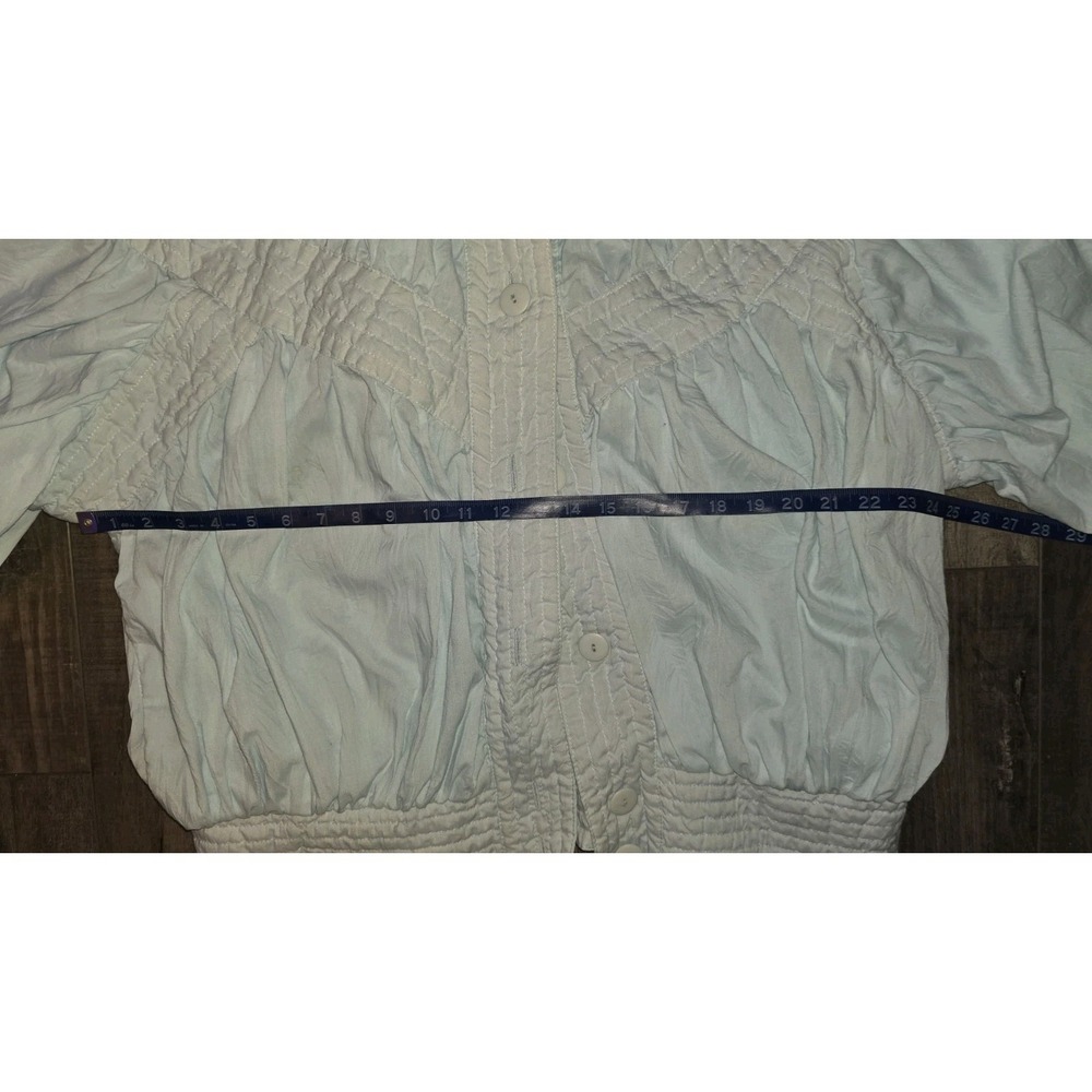 Vtg 80s Abraxas Women Crepe Pleated Windbreaker Jacket Large Blue Puff‎ Sleeves - Picture 5 of 8